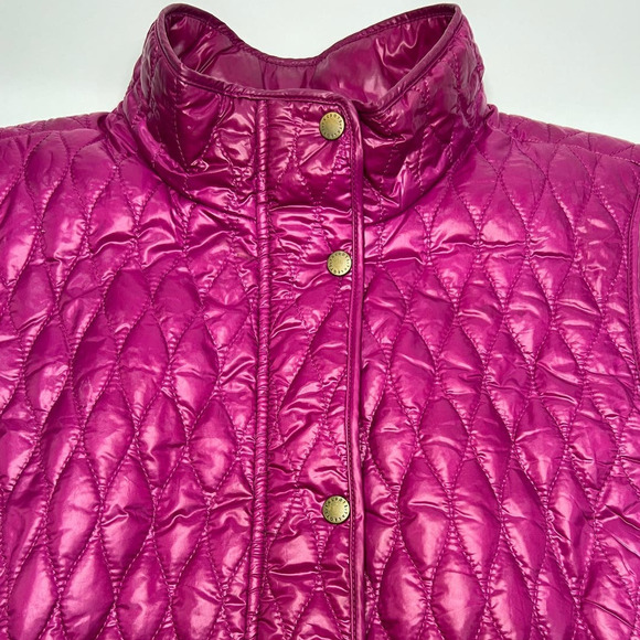 TALBOTS Dark Fuschia Pink Snap & Zip Quilted & Knit Insulated Puffer Vest Large - Picture 7 of 7
